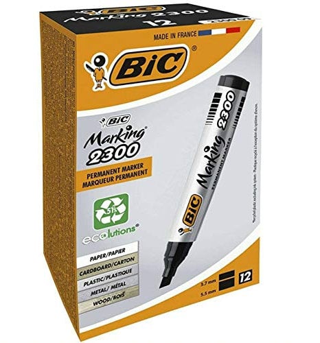 Bic 2300 Permanent Marker Chisel Tip Black [Pack of 12]