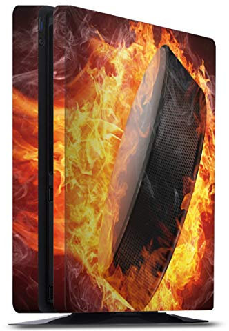 DeinDesign Skin kompatibel mit Sony Playstation 4 Slim Folie Sticker Eishockey Feuer
