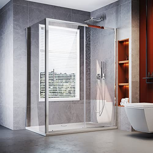 ELEGANT 1600 x 700 mm Sliding Shower Enclosure Cubicle Door with Stone Tray and Waste + Side Panel