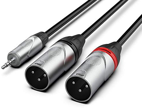 Audibax Pro Cavo 2 XLR Maschio a Minijack - Lunghezza 3 Metri - Connettori OFC ad Alta Trasmissione del Segnale - Rivestito in PVC - Massimo Isolamento - Diametro 6 mm - Colore Nero