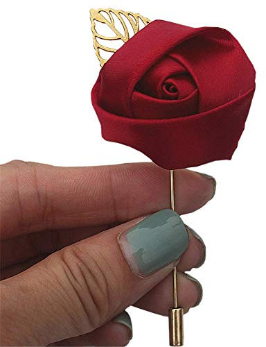 Fouriding 2 Pieces Homme Boutonniere Broche Fleur Rose Satin Bâton épinglette pour Costume Mariage Accessoires