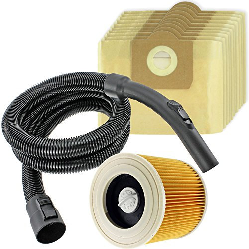 SPARES2GO 2m Hose + Filter + 10 Bags for Karcher WD3 WD3P MV3 Wet & Dry Vacuum Cleaners