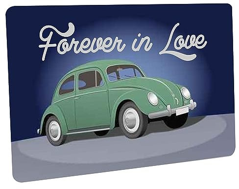 Crealuxe Fussmatte VW Käfer -Forever in Love - Fussmatte Bedruckt. - Türmatte Innenmatte Schmutzmatte lustige Motivfussmatte
