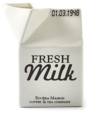 Riviera Maison milchkännchen Porzellan weiß, milchkanne Vintage, kaffeekanne, kanne Porzellan, deko, dekorative vorratsdose, klein - Carton Milk Jar - spülmaschinenfest, mikrowellengeeignet, fragil