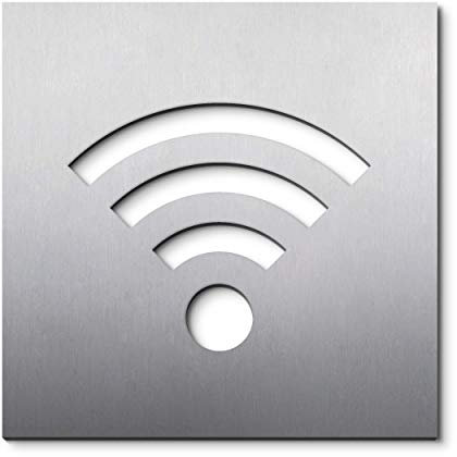 Piktogrammschild WLAN Symbol, 16 x 16 cm, Edelstahl gebürstet, selbstklebend, mobil, Internet-Zugang, WLAN, WIFI Zeichen - PHOS Design