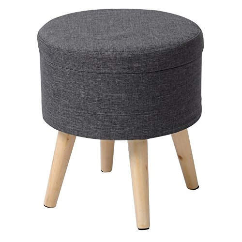 eSituro Ottoman Storage Round Chest Padded Footstool Linen Pouffe Chair Dark Grey Bed End Bench Shoe Bench Stool