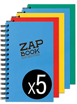 Clairefontaine 8355C - Packung mit 5 Zeichenheften Zap Books mit Doppelspiralbindung im Hochformat ZAP BOOK, DIN A5, 160 Blatt, 80g, blanko, Sortierung gemischt, 1 Pack