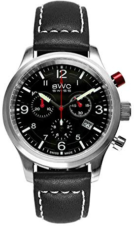 BWC Swiss Herren Uhr Chronograph Quarz mit Leder Armband 200175039
