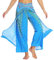 Nuofengkudu Damen Sommerhose Hippie Lange Hosen mit Schlitz Lockere Weites Bein Palazzo Bunt Flowy Yogahose Luftige Elegant Leicht Freizeit Sommer Strand Urlaub(Blau Pfau,Größe M,Etikett S/M)