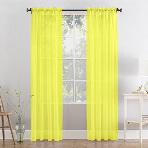 Megachest a pair of slot top voile curtains (Yellow, 56 wideX72 drop 2 Panels)