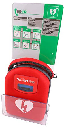Saver One AED Defibrillator A1 m. automatischer Auslösung (SVO-B0847) mit Design-Acrylglaswinkel & Erste Hilfe Tafel …