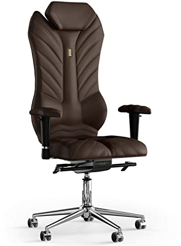 KULIK SYSTEM Ergonomischer Bürostuhl - Komfort & Verstellbarer Stuhl mit Rücken- & Lendenwirbelstütze |Patentiertes Rücken- & Nackenschmerzlinderungsdesign| Monarch Eco Leder - Schokolade