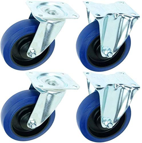 1 Satz 125 mm BLUE WHEELS Bockrollen + Lenkrollen ohne Bremse Transportrollen Schwerlastrollen 165 kg/Rad Blau - INDUSTRIEQALITÄT ECO (1 Satz Lenk/Bock)