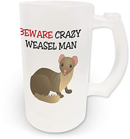 16oz Beware Crazy Weasel Man Novelty Frosted Glass Beer Stein