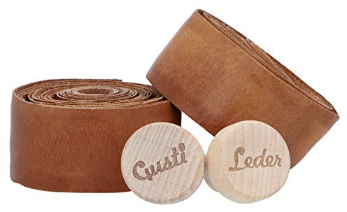 Gusti Leder Lenkerband – 2x Griffband selbstklebend 200 cm – Gravelbike- & Rennrad Lenkerband Leder inkl. Korkstopfen für sicheren Halt