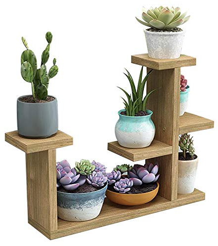 QLINDGK Wooden Succulent Stand, 4Tier Succulent Mini Plant Shelves,Tabletop Plant Shelf Holder Indoor Small Windowsill Flower Shelf Display Rack for Patio Garden Corner Balcony Living Room