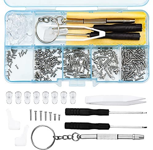 500 Pcs Eyeglasss Sunglass Glasses Repair Tool Kit Set, Spectacles Repair Kit with Screwdriver and Screws, Glasses Cloth, Tweezer Silicone Nose Pads Assortment Repair Tool Set