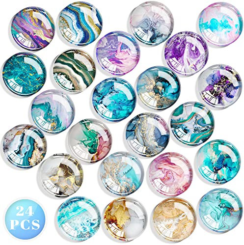 SOSMAR 24 Notice Board Magnets Planning Magnets, 30mm Glass Fridge Magnets Magnetic Whiteboard Magnets for Photo, Map, Kid's Drawing, Arts Crafts, Office Organizing (Marble)