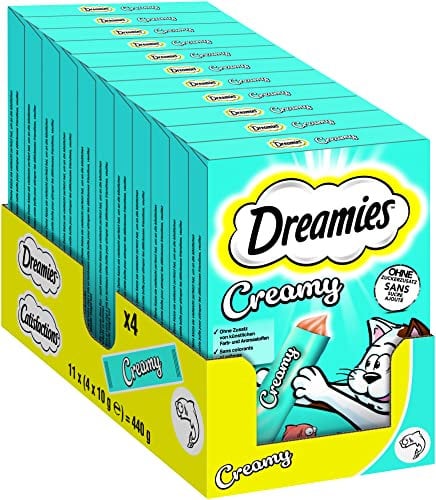 Dreamies Katzenleckerlis Creamy Snacks mit Lachs – köstlich cremiger Geschmack – 44 Portionsbeutel (11 x 4 x 10g)