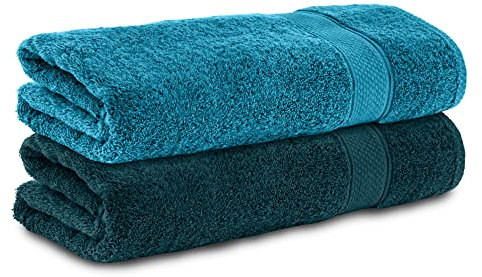 Komfortec 2er Handtücher 50x100 cm Set aus 100% Baumwolle, Frottee, Weich, Petrol/Türkis