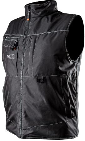 NEO TOOLS Arbeitshandschuhe, Work Sleeveless, strapazierfähiges Oxford-Gewebe, isoliert, wattiert, stabilen Taschen, Innentasche, reflektierendes Element (S)