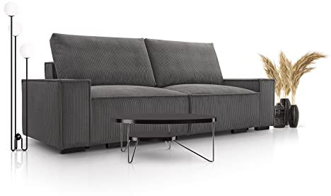 Siblo Sofa mit Schlaffunktion 250x96x95 cm - Elegante Schlafcouch mit Bettkassen - Couch 3 Sitzer für Wohnzimmer - Komfortables Schlafsofa - Klappsofa mit Bettkasten - Sofa 3-Sitzer - Dunkelgrau