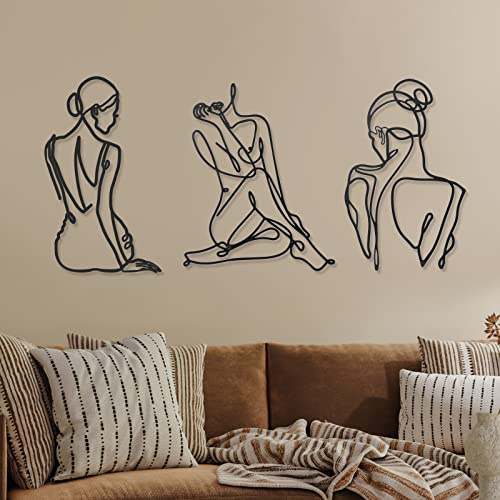 3-teiliges Metall-Wanddekor – Minimalistische abstrakte Frauenkunst, modernes Line-Art-Wandbild aus Metall, einzelne Linienzeichnung, für Schlafzimmer, Küche, Badezimmer und Wohnzimmer (Retro)