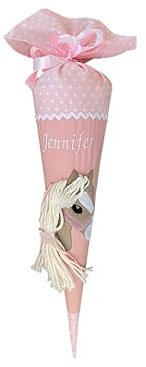 Glückspilz I Schultüte mit Namen personalisiert I Pferd I Zuckertüte aus Stoff (Rosa, Schultüte + Kissen)