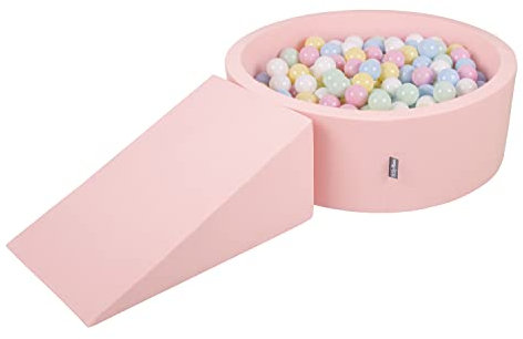 KiddyMoon Spielplatz Aus Schaumstoff Mit Rund Bällebad (200 Bälle) Ballgruben Für Babys Spielbad Hindernisläufen, Hergestellt In Der EU, Pink:Pastellblau/Pastellgelb/Weiß/Minze/Puderrosa