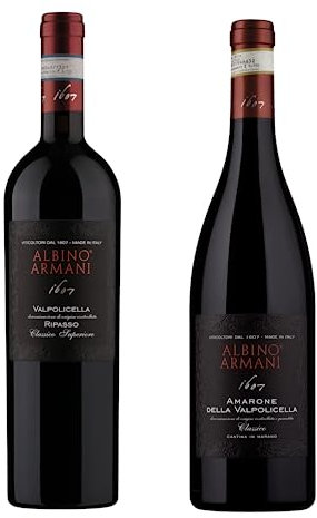 ALBINO ARMANI - Valpolicella RIPASSO e AMARONE Tasting - Confezione da 2 bottiglie x 750 ml - 1x Valpolicella Classico Superiore Ripasso DOC, 1x Amarone della Valpolicella Classico DOCG