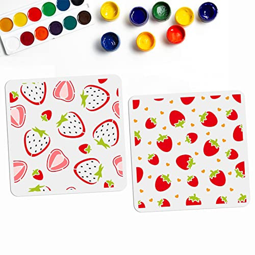 MAYJOYDIY 2 Stück Erdbeer Schablone Obst Schablonen 30×30 cm 2Stile Waschbare PET Schablone Für DIY Projekte Und Bastelarbeiten Küche Zuhause Bauernhaus Dekor