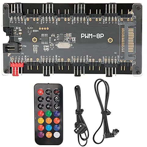 Gedourain Gehäuselüfter-Hub, PWM ARGB 2-in-1-Funkfernbedienung für Computer-Lüfter mit SATA-Stromversorgung