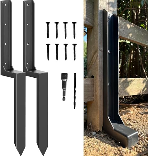 IRONBABE Fence Post Repair Kit - One-Piece Steel Anchor Stakes to Quick Fix Broken/Leaning 4x4/6x6 Wood Posts (Thickened 11-Gauge, 2-Pack)