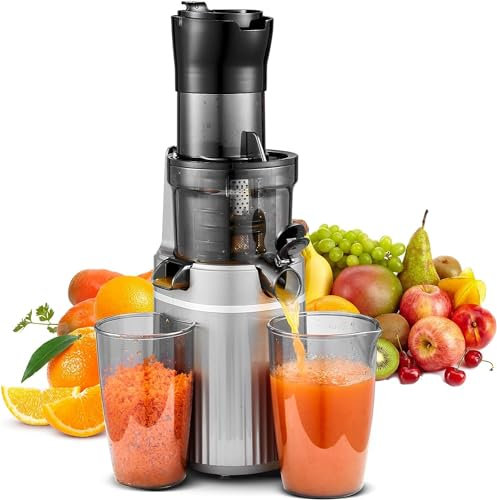 Aobosi Slow Juicer Entsafter Für Ganze Obst und Gemüse, Saftpresse Elektrisch Mit 80-mm Öffnung, Testsieger, Rückwärts Funktion, Grau…