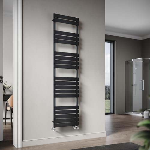 ELEGANT Flat Panel Heated Towel Rail Black Bathroom Ladder Radiator 1800 x 450 mm Central Heating Towel Radiator