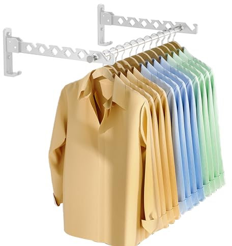 Lxoraziy 2 Stücke Kleiderstange Wand, Aluminium Kleiderbügel mit Kleiderhaken, Klappbar Wand Kleiderständer mit 40cm Hängestange, für Schlafzimmer Badezimmer Balkon(Weiß)