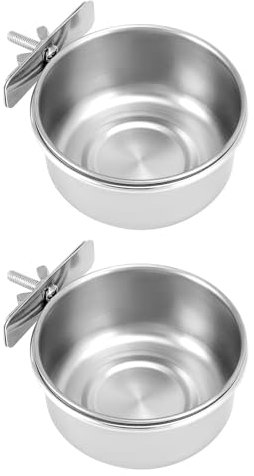 QWORK® Lot de 2 gamelles à Oiseaux en Acier Inoxydable à Suspendre, Accessoires pour Cage à Oiseaux, Accessoires pour Cage à Rats (10 x 4,5 cm)