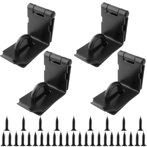 LEXININ 4 PCS Black 90 Degree Padlock Hasp and Staple, Stainless Steel Right Angle Door Clasp Latch for Doors Windows