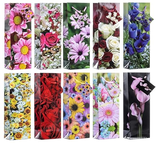 Laro Premium-Line Grosse Sekt Weinflaschentüten Flaschentüten 10-100 Stk Blumen Stilvolle Verpackung für Flaschengeschenke, Anzahl:10, Muster Tüten:Blumen klein