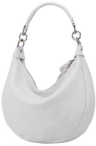 SH Leder Echtleder Damen Halbmondförmige Tasche stylisch bananentasche Umhängetasche Leder 30x22cm Mina G668 (Weiss)