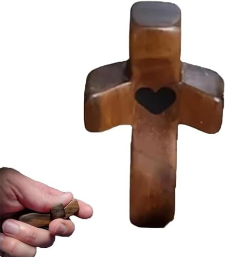 BWESOO Braunes Olivenholz mit Handkreuzen, glatte Textur, Stressabbau, spiritueller Begleiter, Kreuz, Mein Herz, Ermutigung, Geschenk, Holzkreuz für Gebet, Palme, Kirche, Geschenk, Kreuz, Holzkreuz