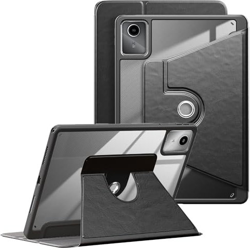 TOPCASE Funda TPU Clara Giratorio 360º para Lenovo Tab M11 TB330FU 11 Pulgadas 2024 Transparente PC Respaldo Estuche con Portalápices y Soporte Auto-Sueño/Estela,Negro