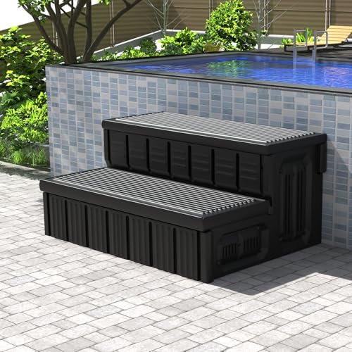Escalones para bañera de hidromasaje, escalones de spa al aire libre con almacenamiento, antideslizantes y resistentes, 36 pulgadas de largo, color negro