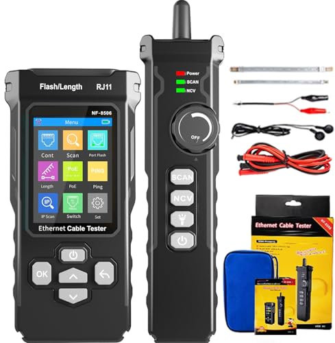 NF-8506 Network Cable Tester and Tracker with IP Scanne Network Rate Test,PING/CAT5 CAT6/TDR Multifunction Network Tester Cable Toner for RJ11 RJ45 LAN Ethernet POE Cable Tester Telephone Cable Finder
