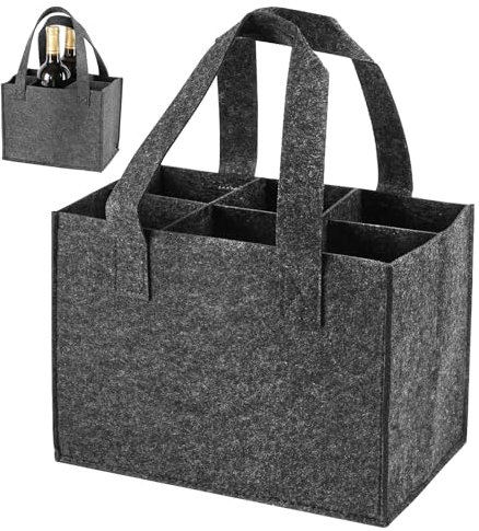 Jinsion Wine Bottle Carry Box with 6 Removable Compartments, Reusable Felt Wine Bottle Carrier Holder Bag, Beer Carrier Portable, for Storing Carrying Beer Champagne Drinks
