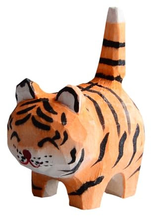 Tiger Figurine, Wood Carved Tiger Statue, Miniature Small Tiger, Tiger Sculpture, Animal Tiger Figurines, Intricately Hand-Carved Design Natural Wooden Finish for Home and Animal Tiger Lovers