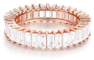 18K Funkelnder Baguette Ring aus 925 Sterling Silber für Frauen Stapelringe - Damen Ringe Eternity Ewigkeit Schmuck in Juwelierqualität (Rosegold, 58)