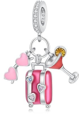 Alstiva Sonnenbrille, Koffer & Cocktailglas Charm-Anhänger 925 Sterling Silber 5A Zirkonia Charm Anhänger für Armband Charm Bead Pendant für Europäische Armbänder Halsketten Schmuck Geschenk Damen