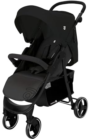 Asalvo AMERICA 3 Kinderwagen, Kinderwagen, bequem, ultraleicht, sicher, Verdeck mit Fenster und Bremse, handlich, kompakt zusammenklappbar, maximale Belastung 24 kg, Schwarz
