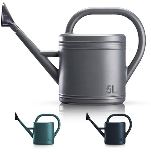 Keplin 5L Watering Can, Durable Plastic Watering Can for Indoor & Outdoor Plants, Easy Pour Garden Jug with Sprinkler Rose, Ideal for Flowers, Houseplants & Gardening (Grey)